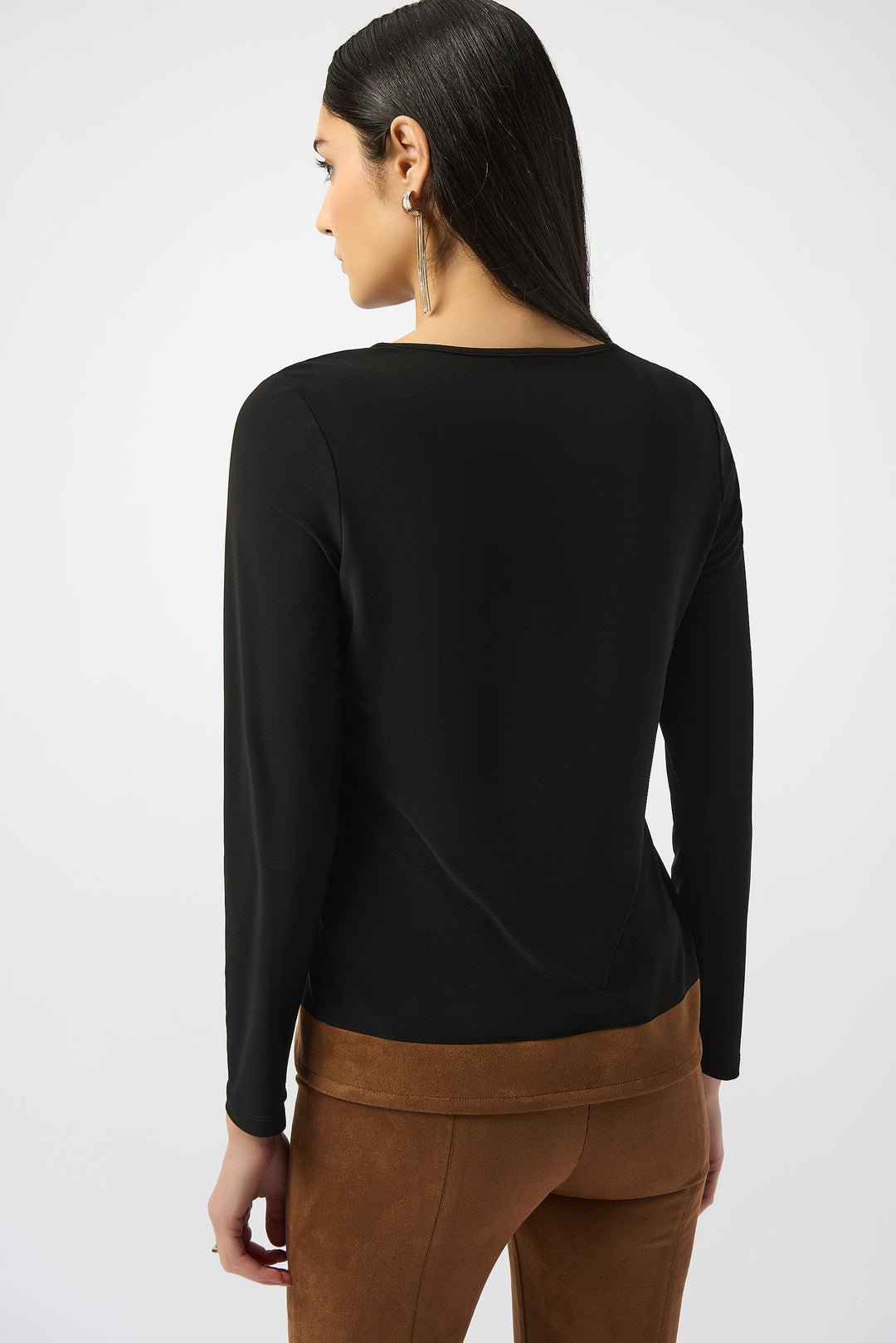 LS TOP WITH FAUX SUEDE HEM