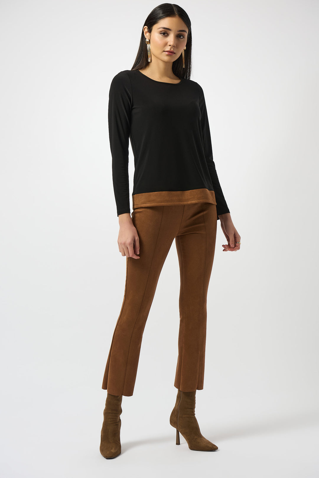 LS TOP WITH FAUX SUEDE HEM