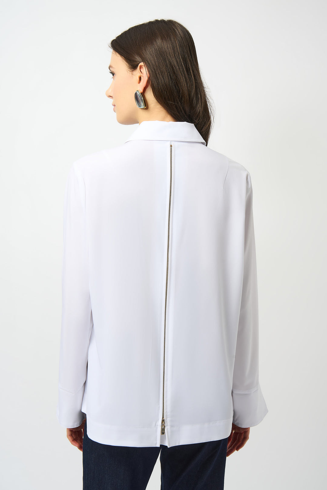 STRETCH POPLIN BACK ZIP BLOUSE