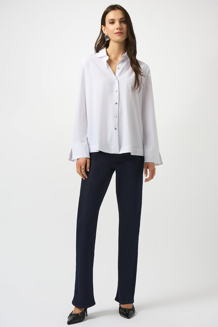 STRETCH POPLIN BACK ZIP BLOUSE