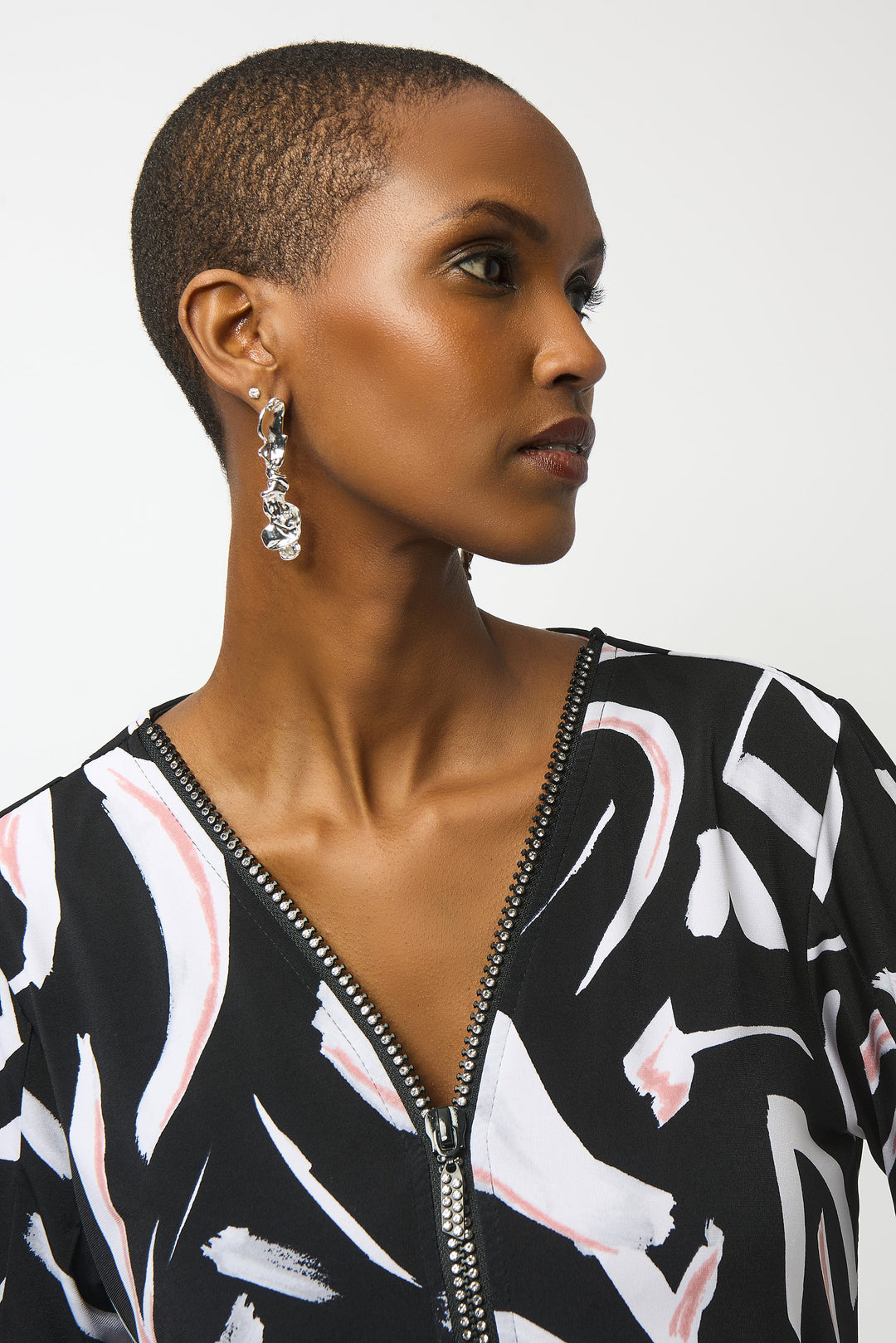 ABSTRACT DOODLE ZIP NECK TUNIC
