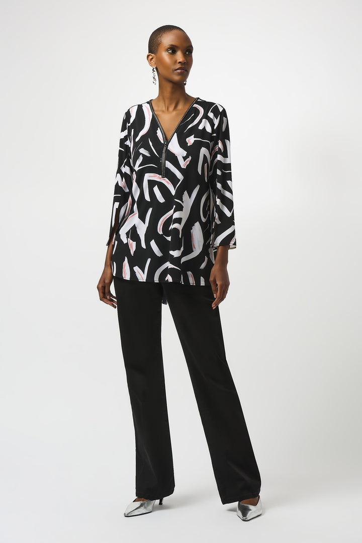ABSTRACT DOODLE ZIP NECK TUNIC
