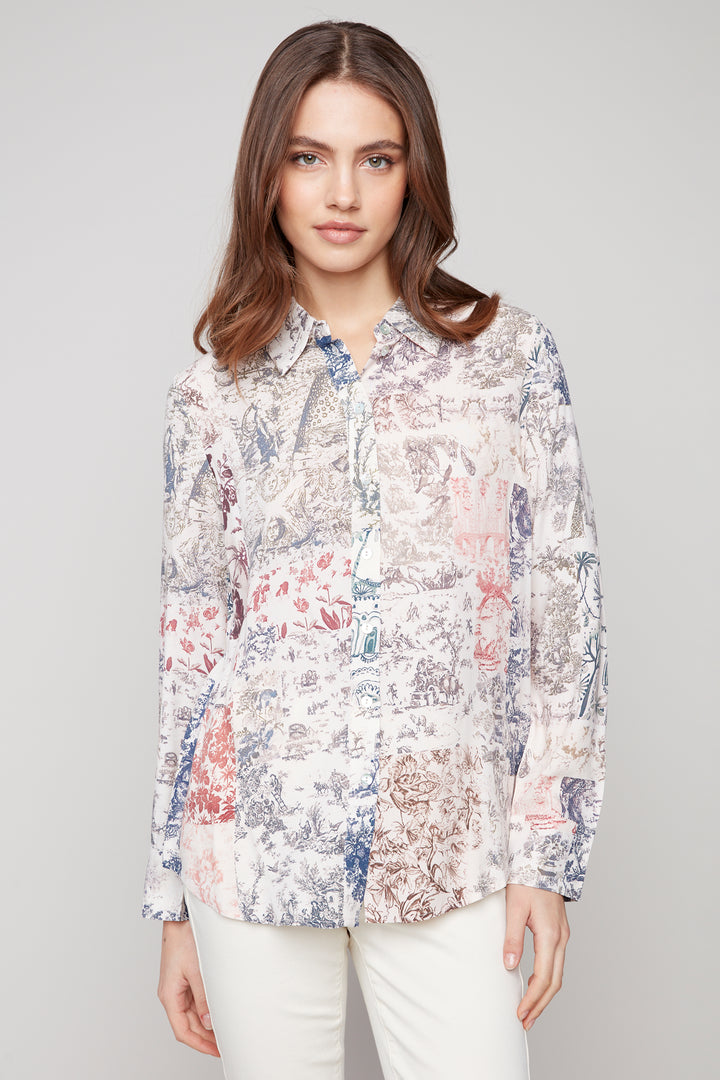 Charlie B Fall 2025 
It showcases classic front buttons and a traditional collar, ensuring a polished look. The standout element is its one-of-a-kind fall print, designed to catch the eye and add seasonal flair to your wardrobe.
