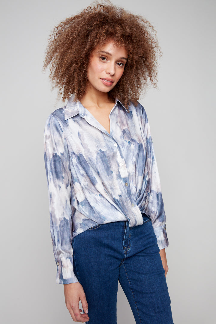 PEARLY WATERCOLOUR TWIST FRONT BLOUSE