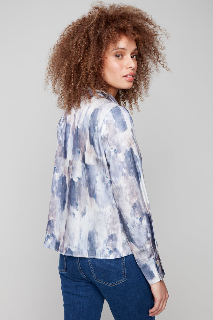 PEARLY WATERCOLOUR TWIST FRONT BLOUSE