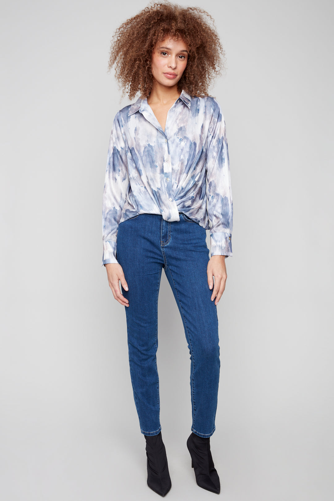 PEARLY WATERCOLOUR TWIST FRONT BLOUSE