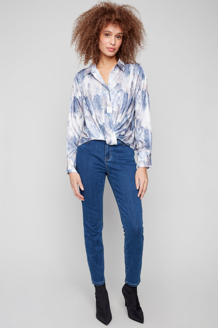 PEARLY WATERCOLOUR TWIST FRONT BLOUSE