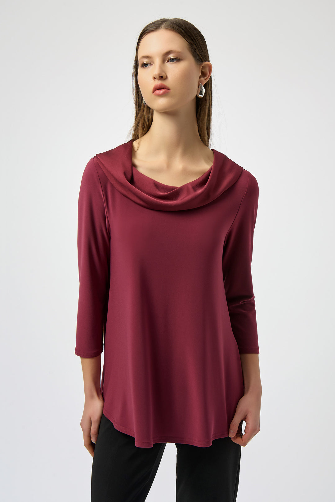 3/4 SLEEVE SATIN COWL NECK TOP