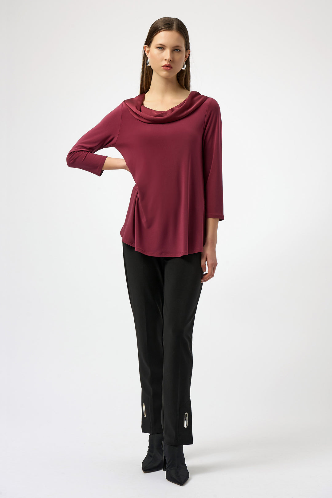3/4 SLEEVE SATIN COWL NECK TOP