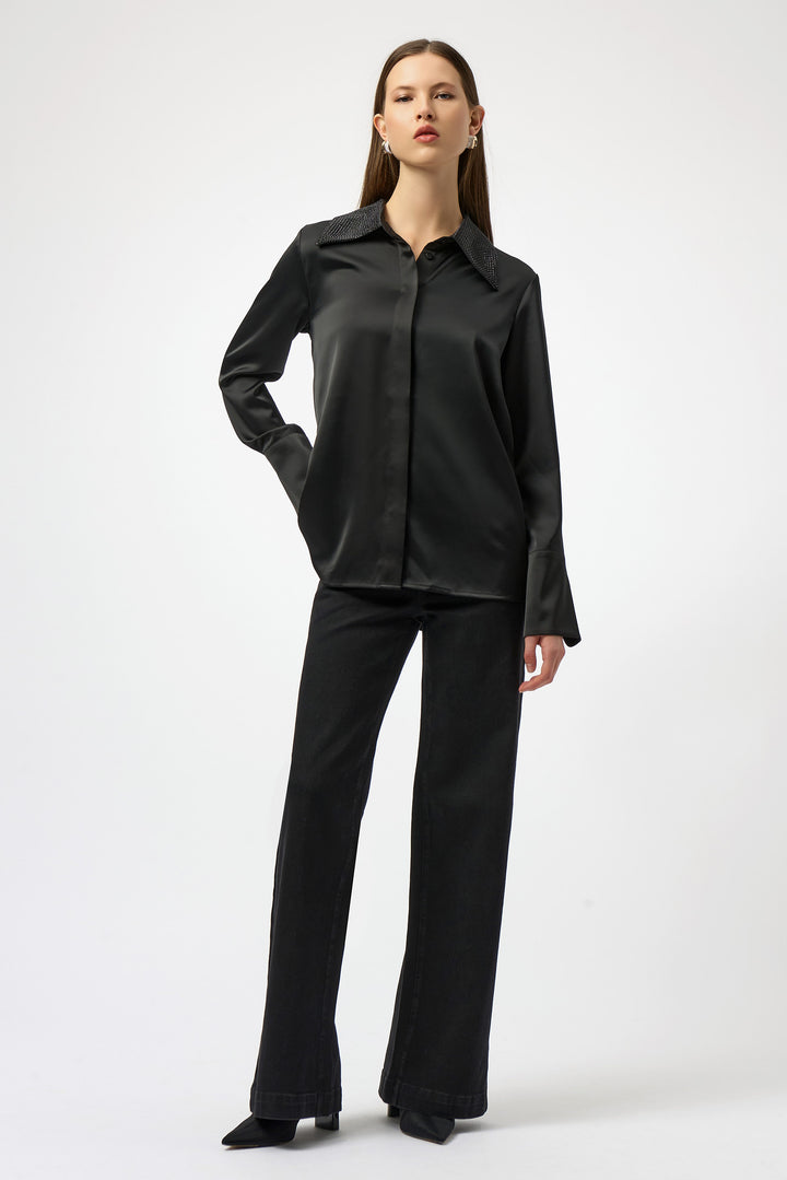 SATIN BLOUSE WITH EMBELLISHED COLLAR