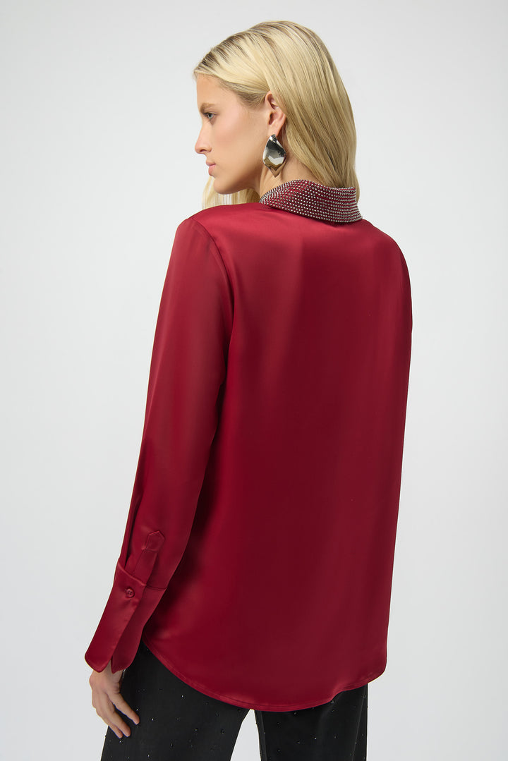 SATIN BLOUSE WITH EMBELLISHED COLLAR