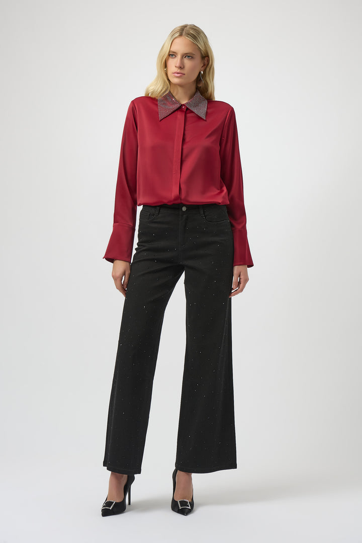SATIN BLOUSE WITH EMBELLISHED COLLAR