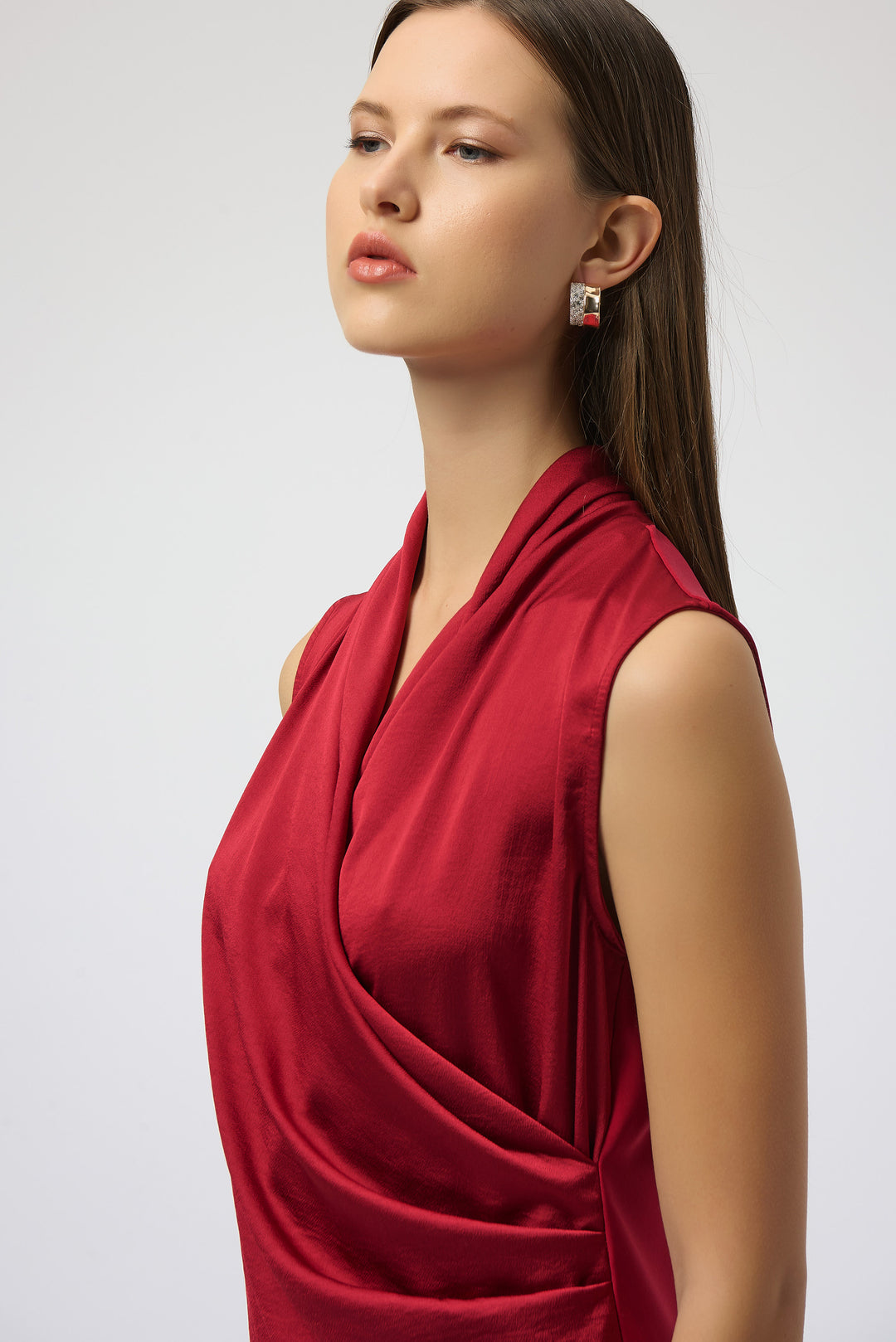 SATIN FRONT SLEEVELESS WRAP TOP