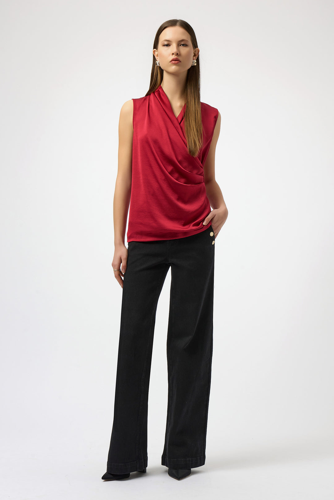 SATIN FRONT SLEEVELESS WRAP TOP