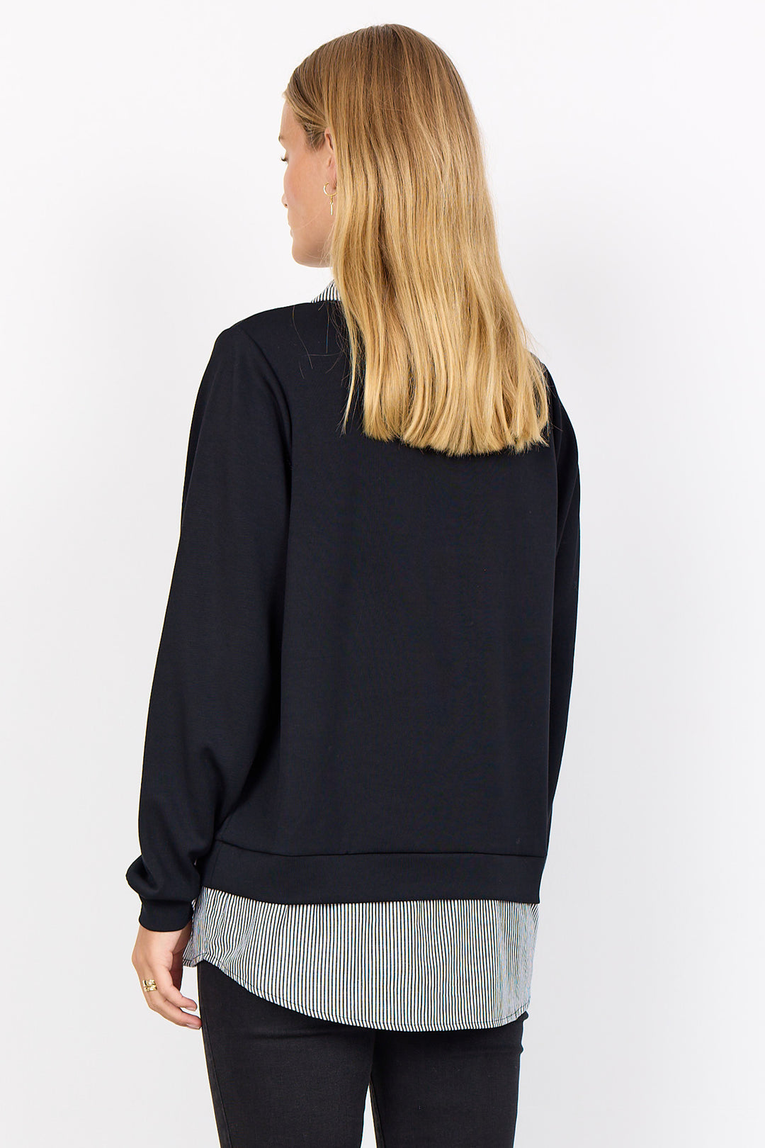 BLACK FOOLER TOP WITH SHIRT COLLAR