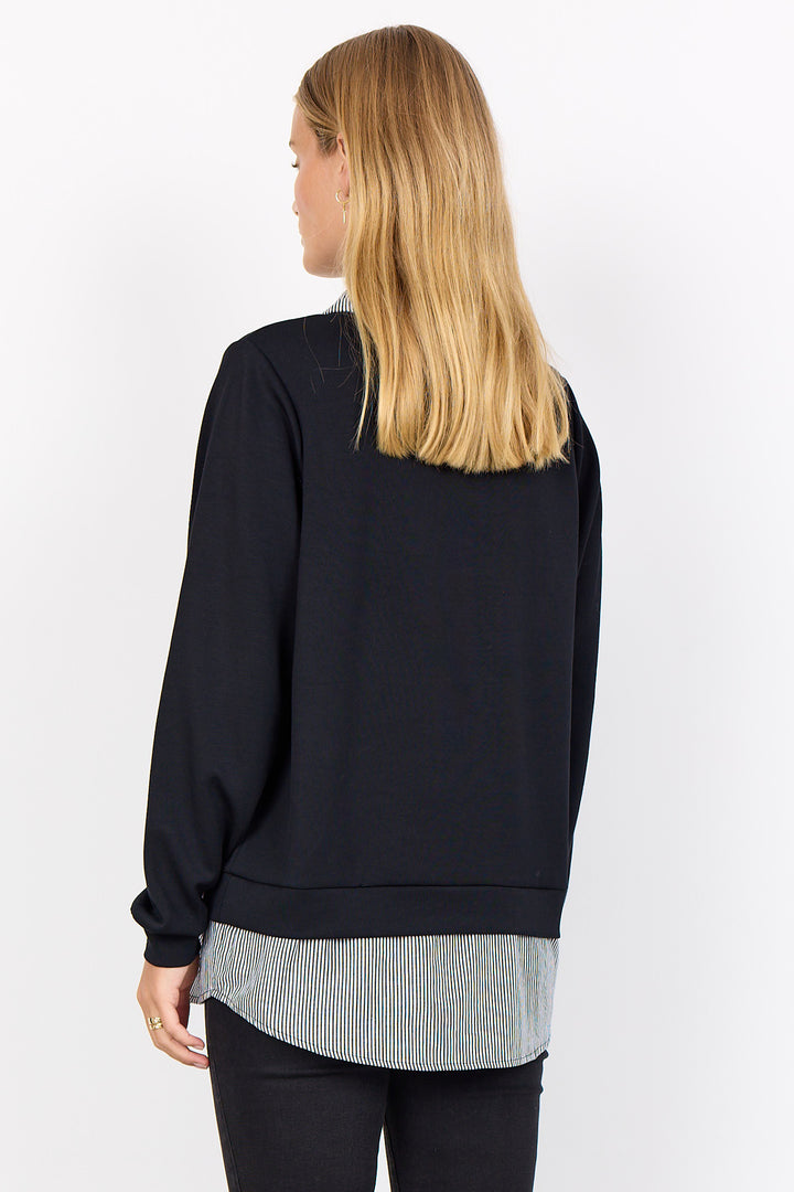 BLACK FOOLER TOP WITH SHIRT COLLAR