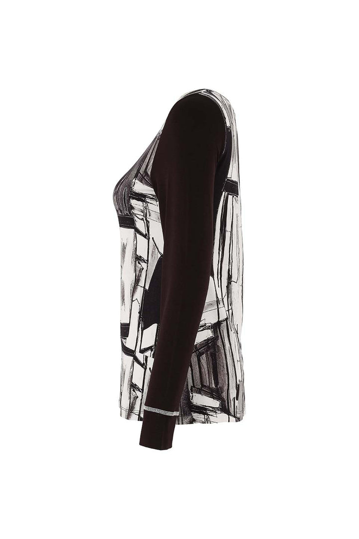 BAISTI BLACK WHITE LS ASYMMETRIC NECK TOP