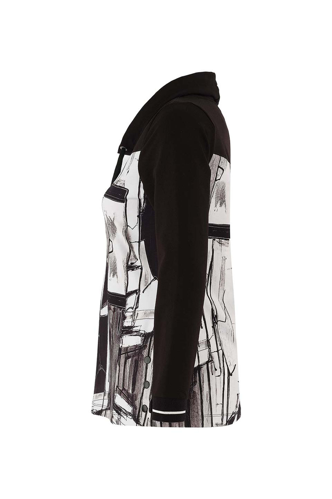 BAISTI BLACK WHITE LS DRAWSTRING NECK TOP