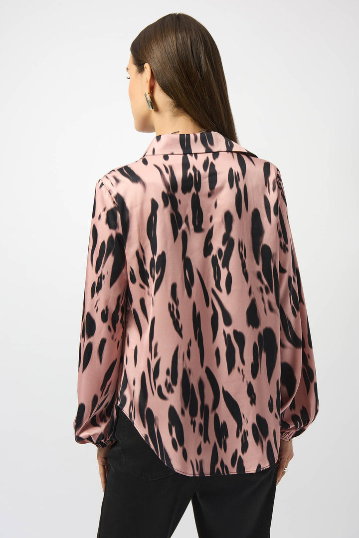 PINK BLACK SATIN ANIMAL TWIST FRONT BLOUSE
