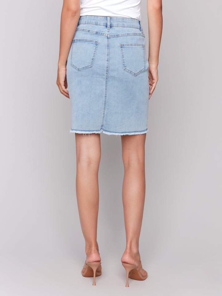 FRAYED HEM DENIM SKIRT