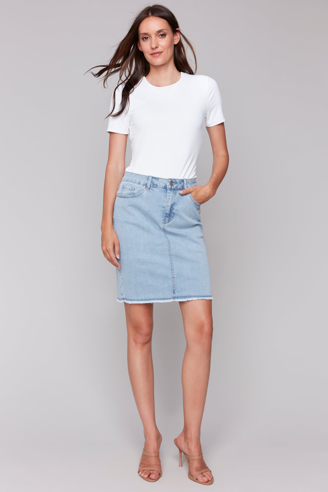 FRAYED HEM DENIM SKIRT