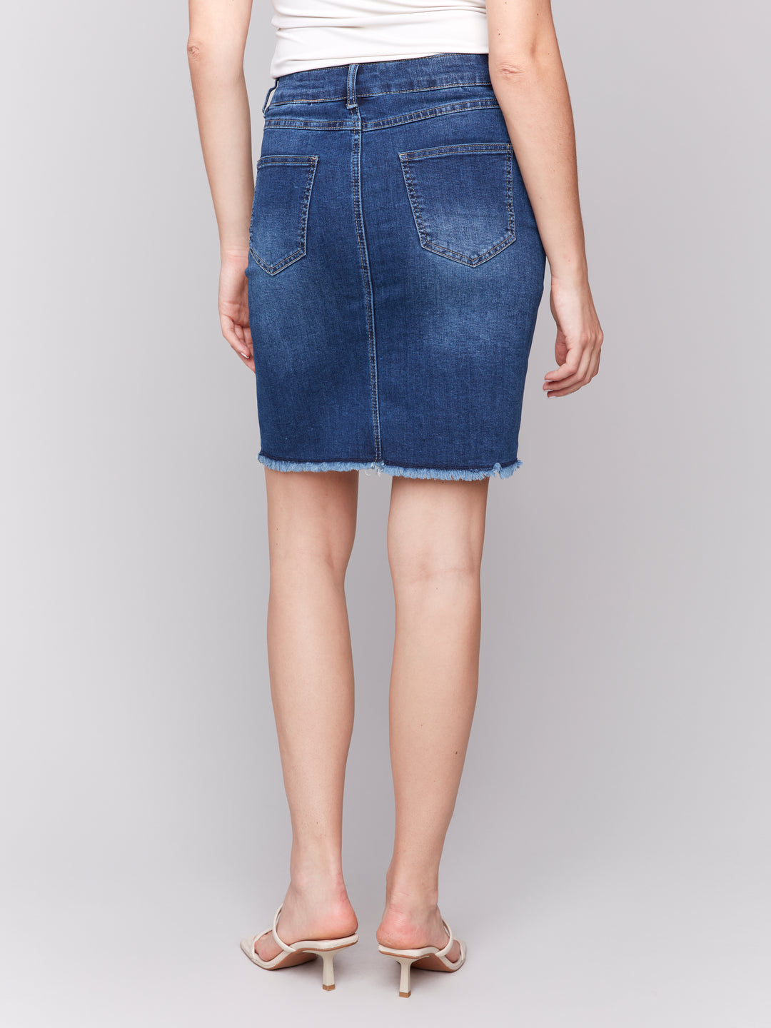 FRAYED HEM DENIM SKIRT