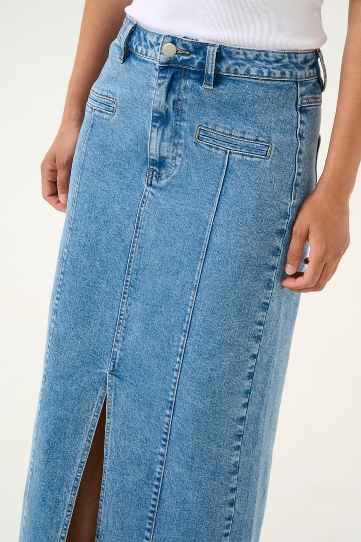 DENIM COLUMN SKIRT WITH SLIT