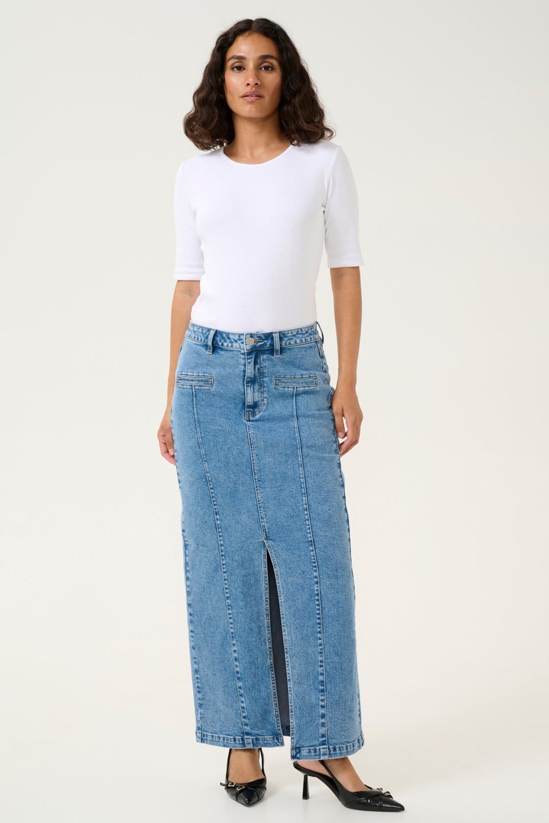 DENIM COLUMN SKIRT WITH SLIT