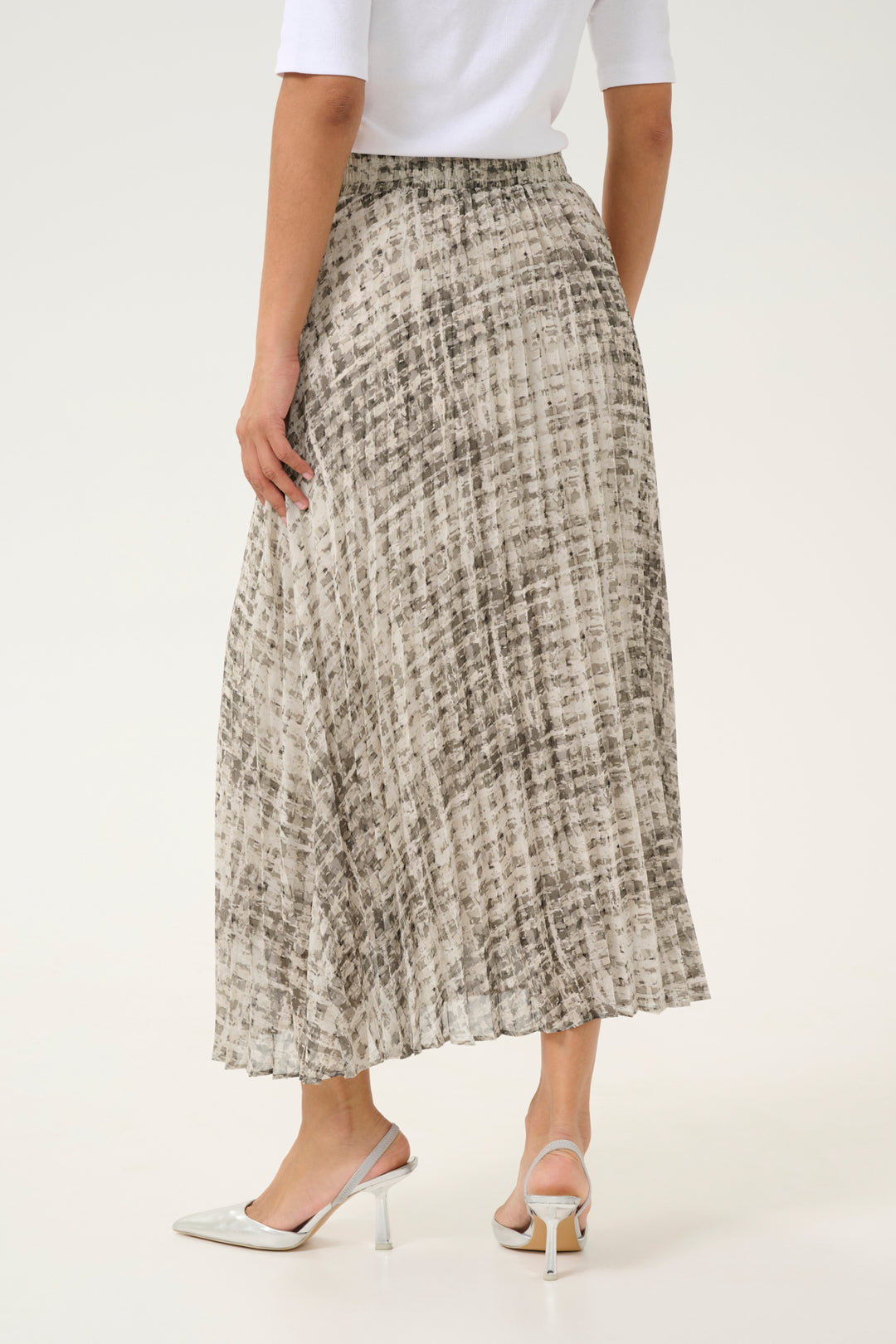 GREY TEXTURE CHECK PLEATED SKIRT