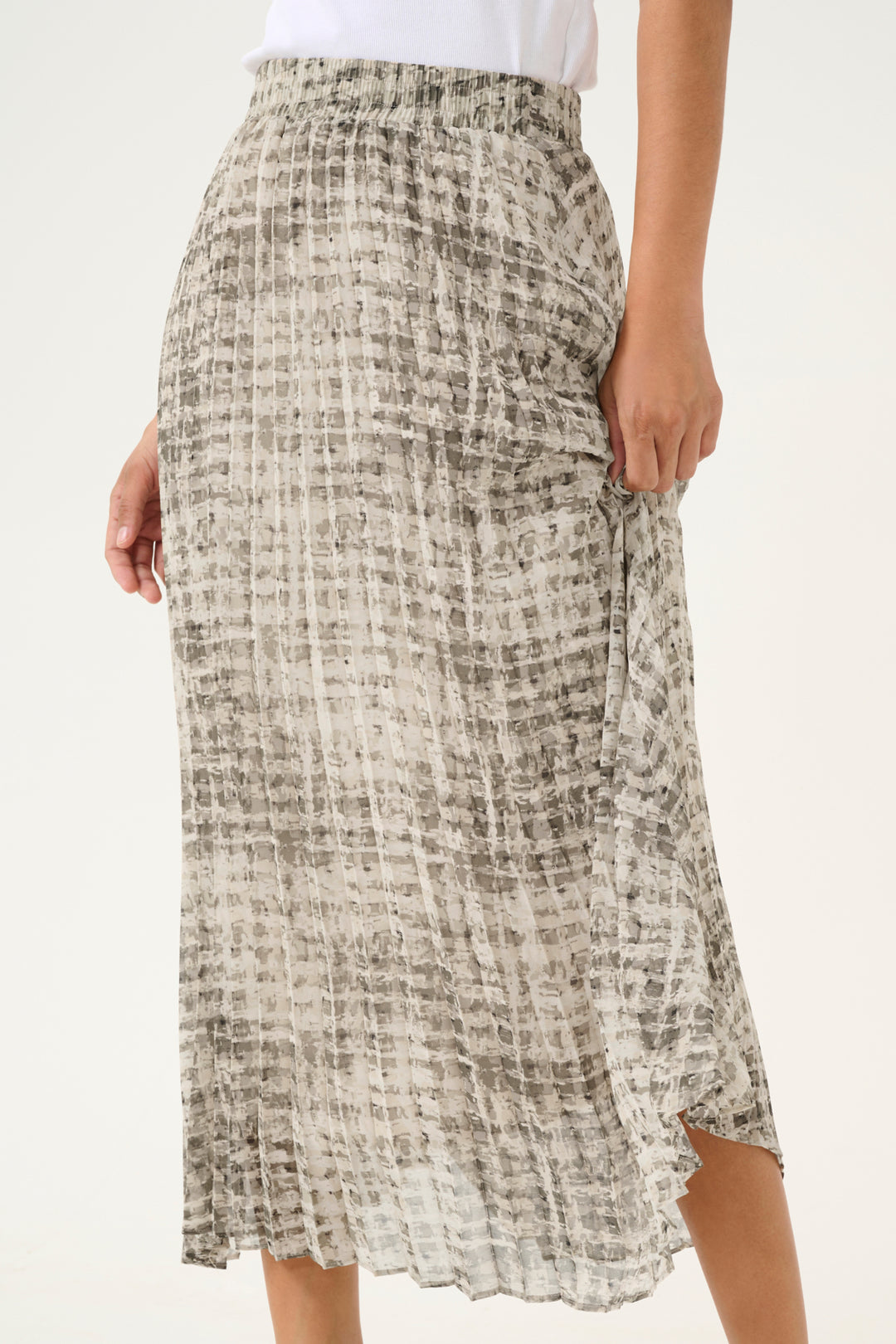 GREY TEXTURE CHECK PLEATED SKIRT