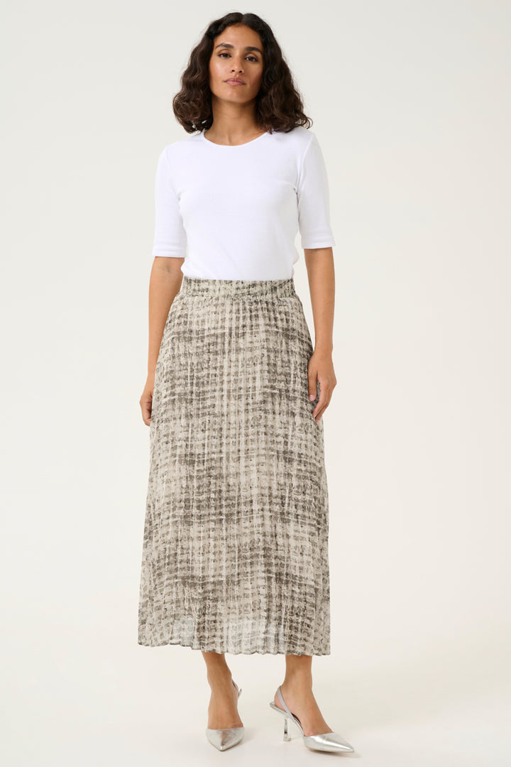 GREY TEXTURE CHECK PLEATED SKIRT