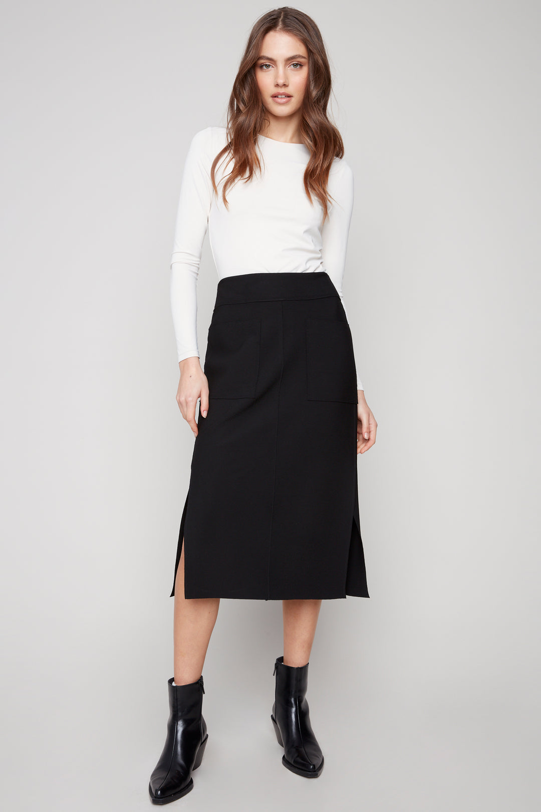 STRETCH CREPE SKIRT WITH SLITS
