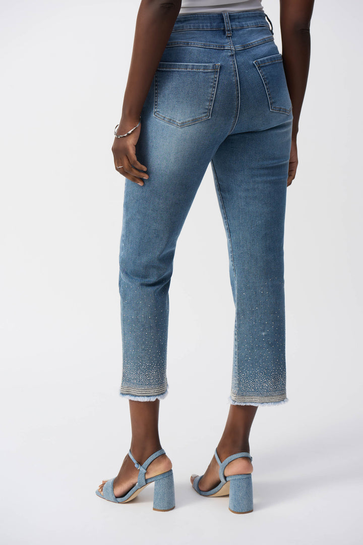 GRADIENT RHINESTONE HEM STRAIGHT CROP JEAN