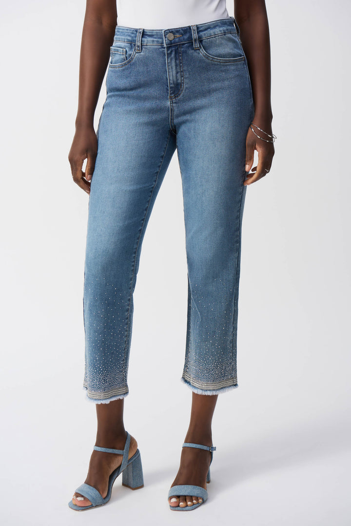GRADIENT RHINESTONE HEM STRAIGHT CROP JEAN