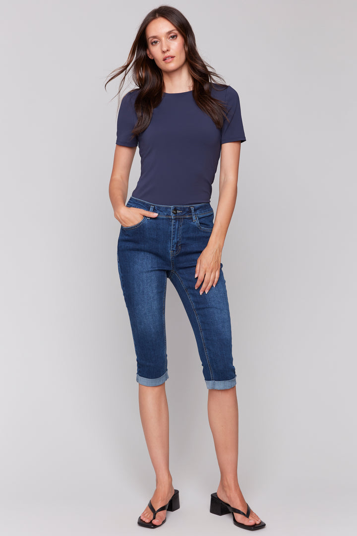 INDIGO ROLLED CUFF CAPRI