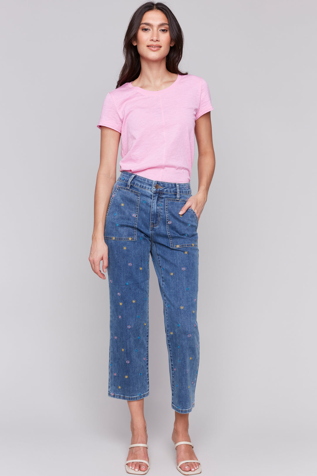 Charlie B Spring 2025 Made with stretch denim, this overall regular fit features a classic 5 pocket design and a flattering bootcut leg.