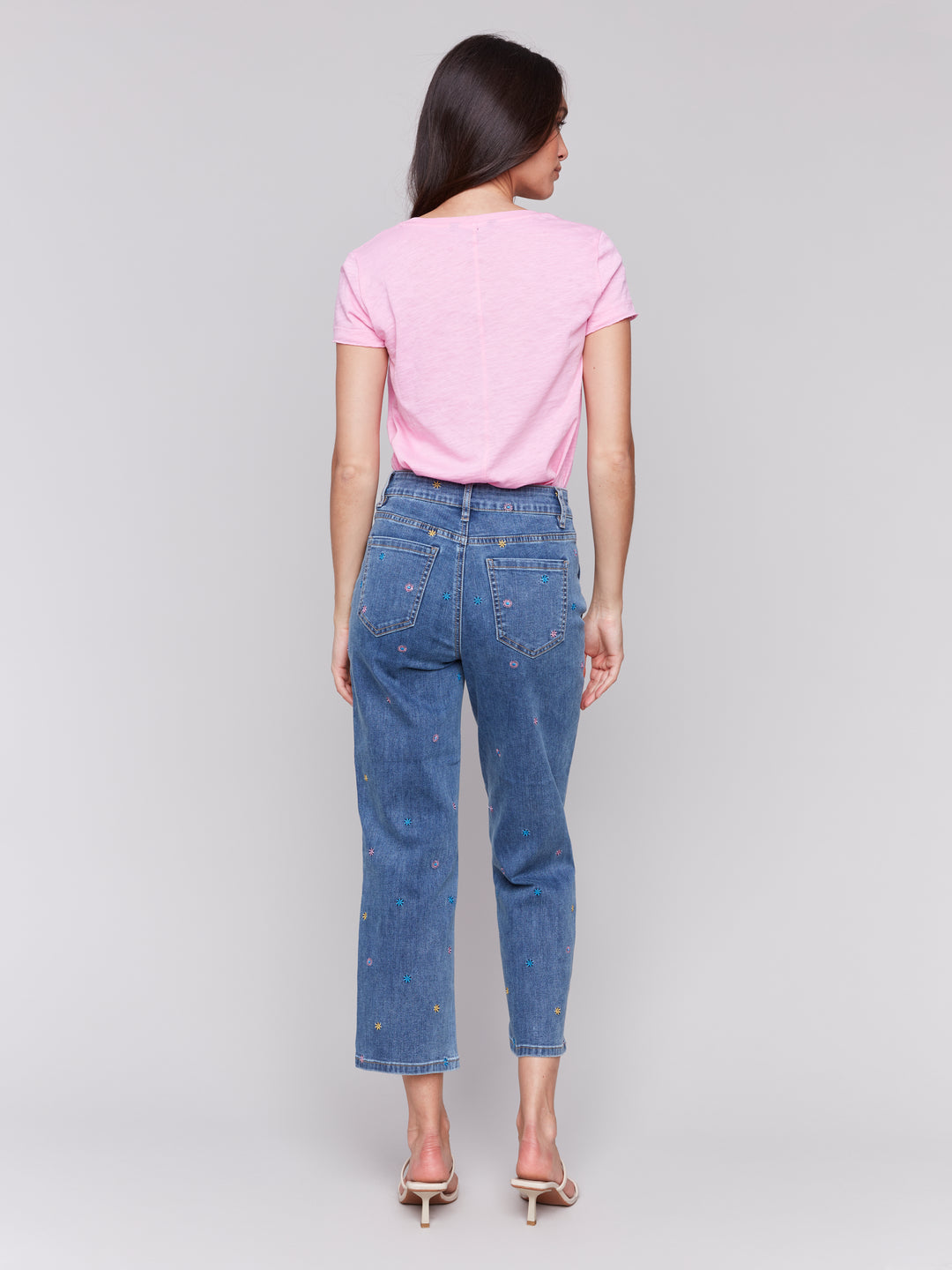 MEDIUM BLUE EMBROIDERED CROP JEAN