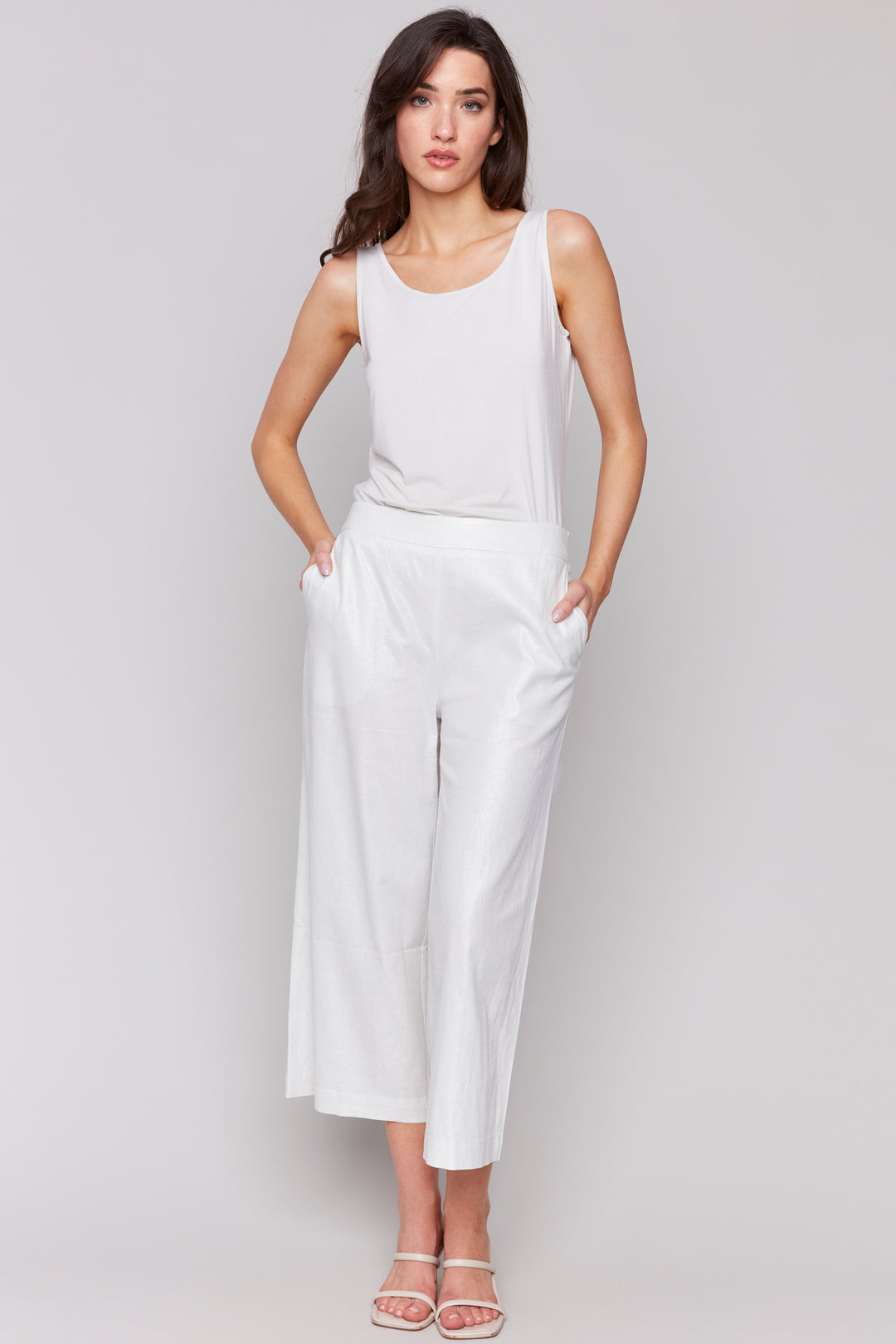 CHAMPAGNE FOIL WIDE LEG CROP PANT