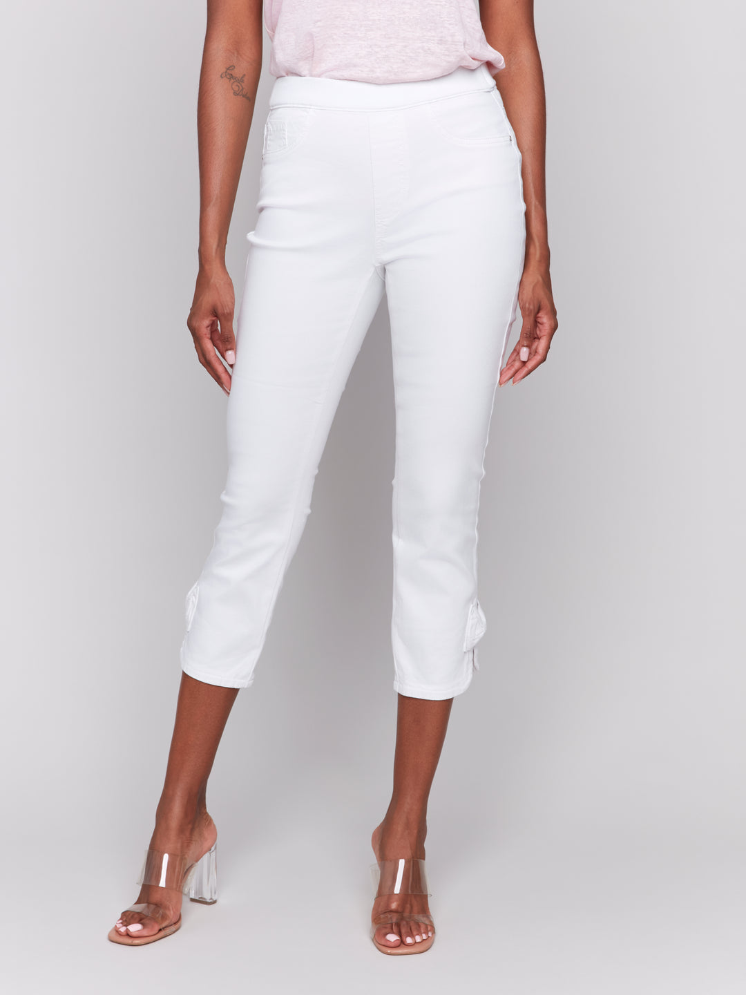 WHITE CROP BOW JEAN