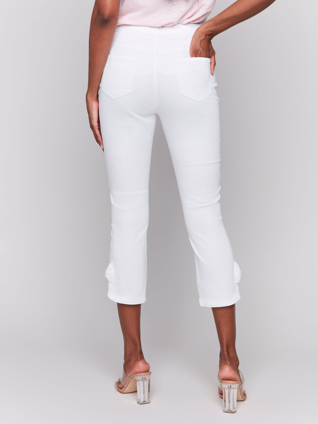 WHITE CROP BOW JEAN