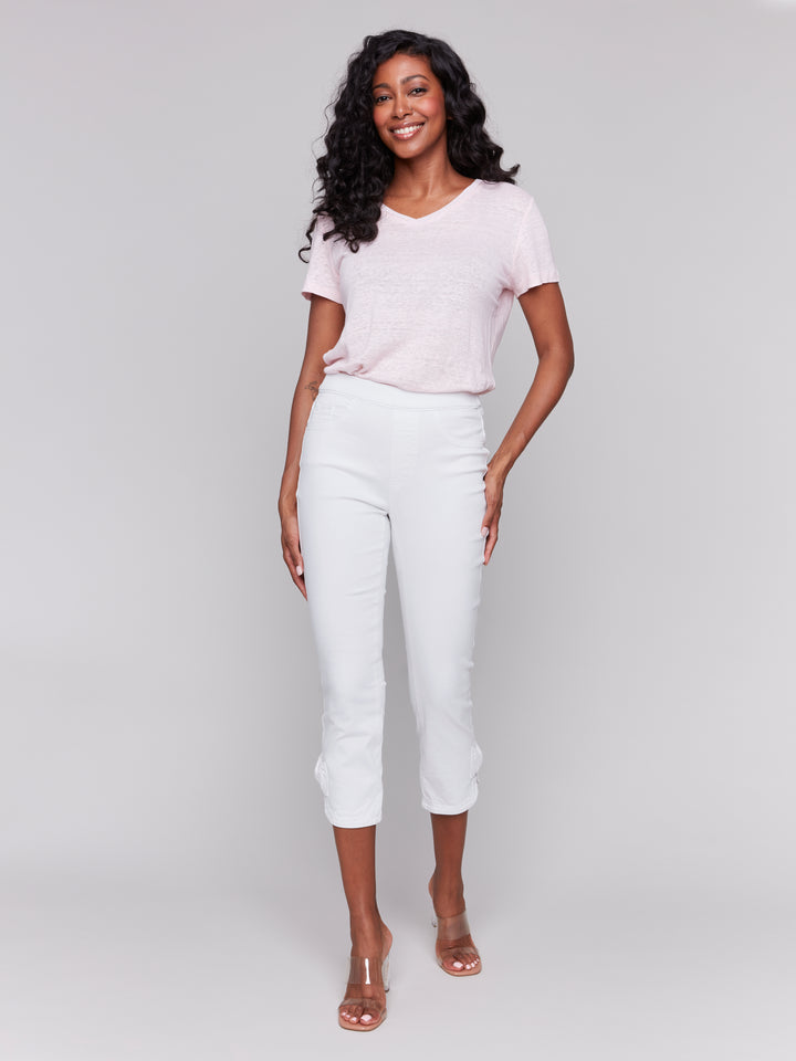 WHITE CROP BOW JEAN