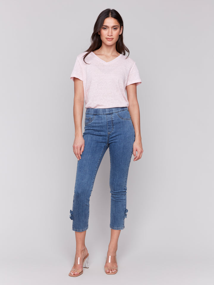 MEDIUM BLUE CROP FLOWER JEAN