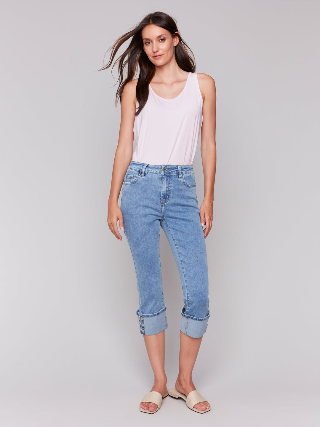 LIGHT BLUE ROLL UP CUFF SNAP JEAN