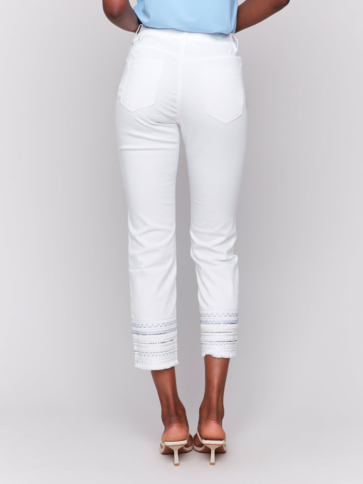 WHITE EMBROIDERED HEM JEAN