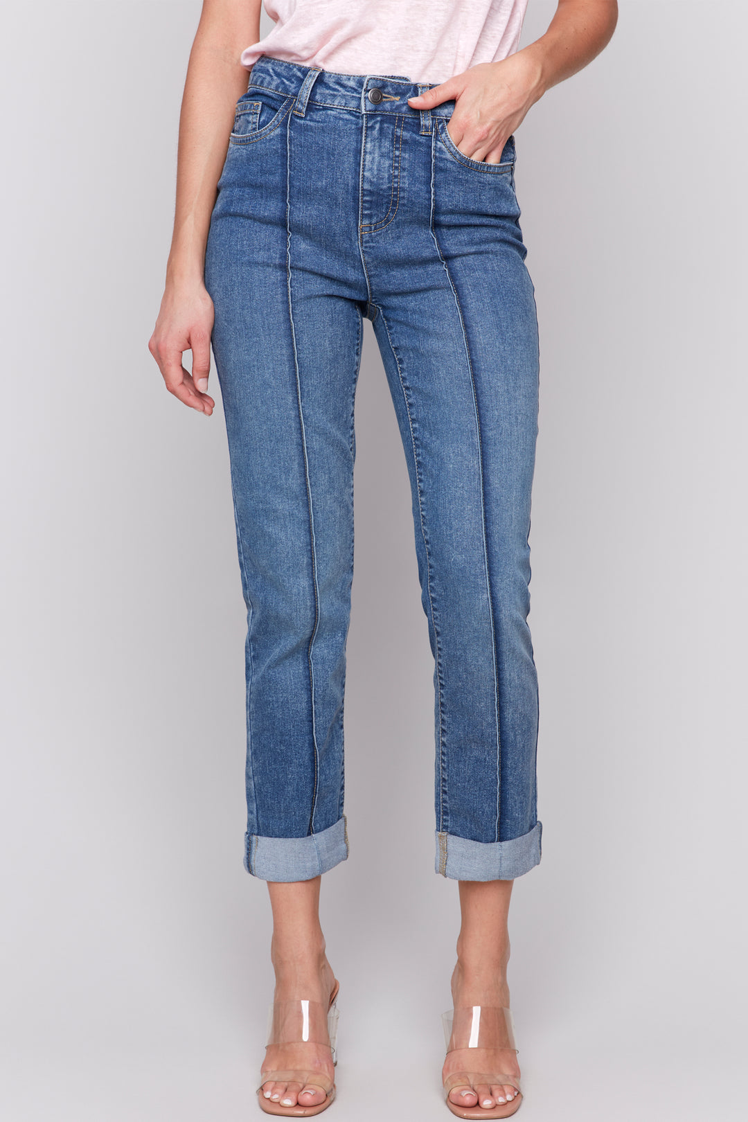 Charlie B Spring 2025  Made from a soft cotton blend and featuring stretch denim, this jean can be worn as a regular or even a high rise. 