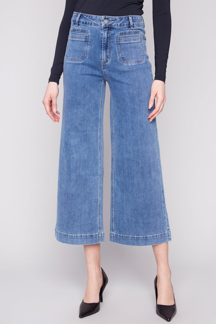 CROPPED PATCH POCKET FLARE JEAN
