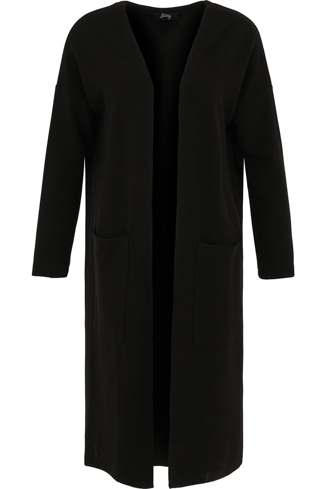 Ever Sassy Fall 2024 The open, robe-like design and knit ribbed texture add a touch of 'sassyness' to any outfit! With two large front pockets and 3/4 length sleeves, you'll stay casual and chic in this double stitched, almost robe-like duster!