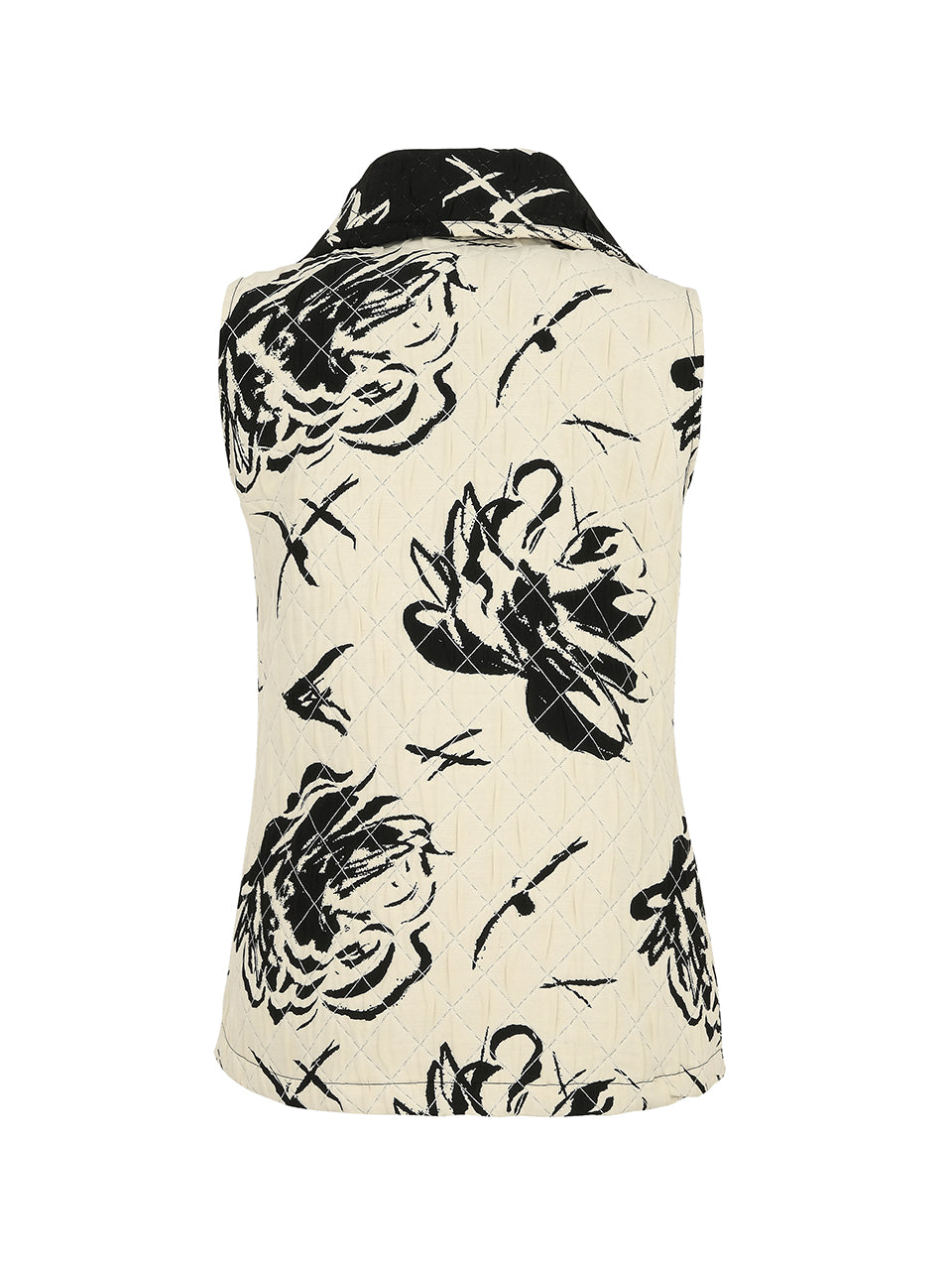 CREAM BLACK FLORAL QUILTED VEST