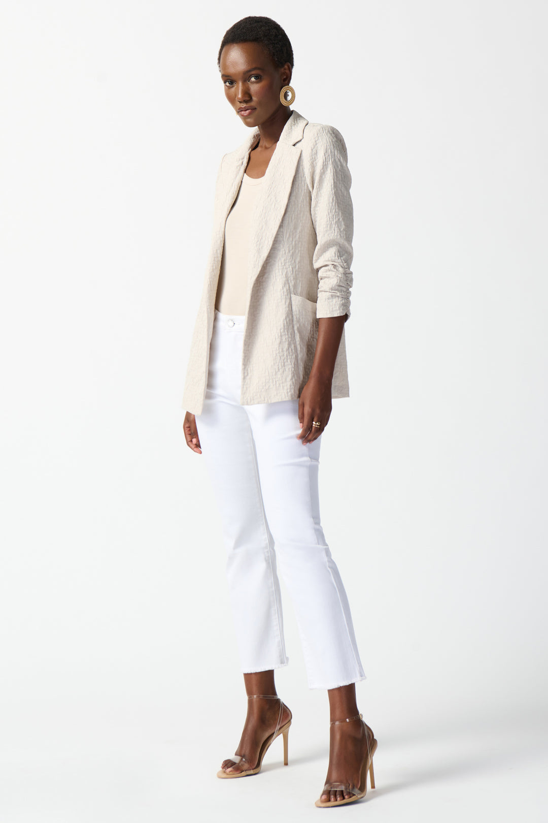 TEXTURED ROUCHED SLEEVE BLAZER