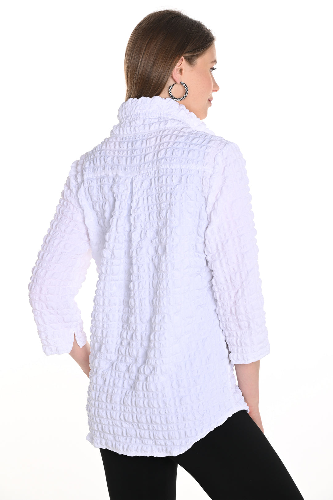 WHITE BUBBLE TEXTURED SHIRT JACKET